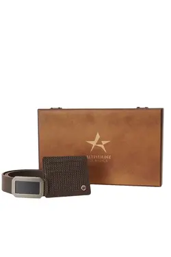 ست اکسسوار جا کارتی کمربند قهوه‎ای مردانه برند Altınyıldız Classics کد 1641852971