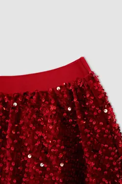 دامن کشی پولک دوز سال جدید کمردار دخترانه برند Defacto کد 1641390130