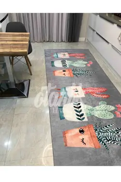 فرش قابل شستشو آشپزخانه کف طرح‎دار کاکتوس لیز نمیخورد طوسی برند Otantik Home کد 1636284003
