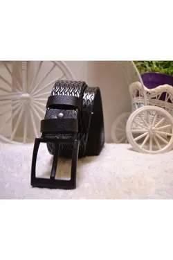 کمر کمربند مردانه پوست 100100% اصل طرح‎دار مشکی 4.5cm برند SSBDesign کد 1635020471