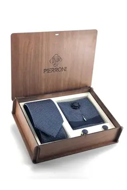 ست کراوات جعبه‎دار چوب ویژه سرمه ای برند PİERRONİ کد 1668896768