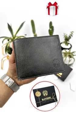 کیف پول جا کارتی محفظه ای سکه کاربردی گشاد طرح کهنه شده طوسی چرم 100% اصل برند bayderi کد 1668826330