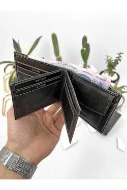 کیف پول جا کارتی محفظه ای سکه کاربردی گشاد طرح کهنه شده طوسی چرم 100% اصل برند bayderi کد 1668826330