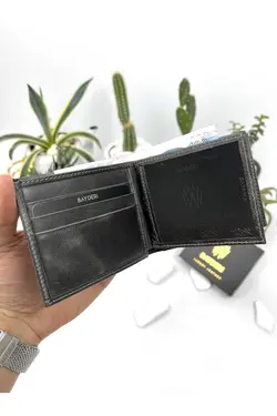کیف پول جا کارتی محفظه ای سکه کاربردی گشاد طرح کهنه شده طوسی چرم 100% اصل برند bayderi کد 1668826330