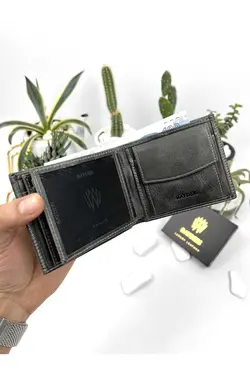 کیف پول جا کارتی محفظه ای سکه کاربردی گشاد طرح کهنه شده طوسی چرم 100% اصل برند bayderi کد 1668826330