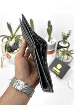 کیف پول جا کارتی محفظه ای سکه کاربردی گشاد طرح کهنه شده طوسی چرم 100% اصل برند bayderi کد 1668826330