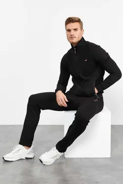 ست لباس راحتی اسلیم فیت پاچه یقه ایستاده کلاسیک زیپدار مردانه مشکی برند Tommy Life کد 1668824523