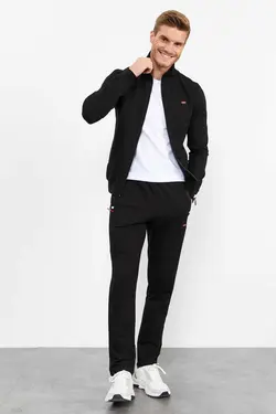 ست لباس راحتی اسلیم فیت پاچه یقه ایستاده کلاسیک زیپدار مردانه مشکی برند Tommy Life کد 1668824523