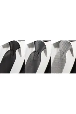کراوات بسته ست دستمال طرحدار طوسی نقره دودی مشکی برند BLC Basic Line Co. کد 1668817383