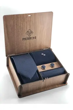 ست جوراب دکمه سرآستین کراوات ویژه دستمال سرمه ای مردانه برند PİERRONİ کد 1668817084