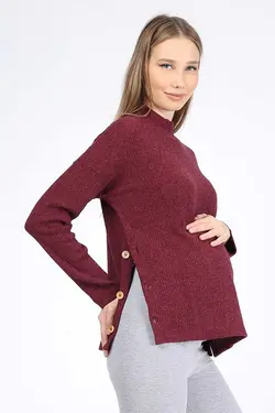 بلوز بافتنی شیردهی دکمه‎دار زرشکی بارداری برند Luvmabelly کد 1668769092