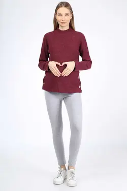 بلوز بافتنی شیردهی دکمه‎دار زرشکی بارداری برند Luvmabelly کد 1668769092