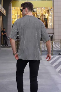 پیراهن آستین کوتاه راه‎راه یقه دیپلمات مشکی برند Madmext کد 1668765528