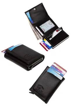 کیف پول اتوماتیک جا کارتی چرم مشکی آدلینا برند Newish کد 1668729979