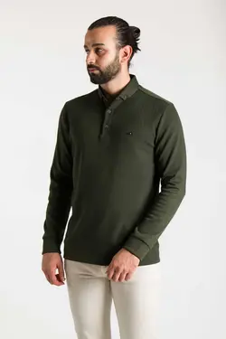 پلیور بافتنی یقه سه دکمه یشمی مردانه برند ZEKİ ÖZER کد 1668975065