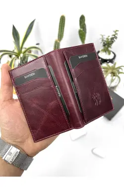 کیف پول جا کارتی چرم اصل زرشکی کیسی برند bayderi کد 1669173610