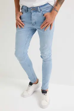 شلوار جین لایکرا اندامی آبی یخ مردانه برند Newtime کد 1670072853