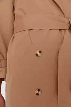 بارانی گشاد بلند ضد آب طرح‎دار کمربند‎دار چاک دار قهوه ای سموری بادگیر برند TRENDYOLMİLLA کد 1669921398