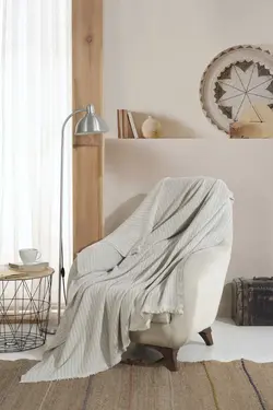 پتو روانداز مبل پنبه ای ورا طوسی تکی 200x150cm برند Lux Touch کد 1669717263