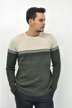 پلیور بافتنی یقه گرد رنگ سبز مردانه برند F&amp;K Örme کد 1669704902