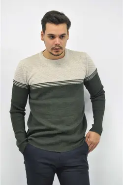 پلیور بافتنی یقه گرد رنگ سبز مردانه برند F&amp;K Örme کد 1669704902