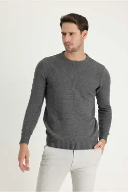 پلیور بافتنی اسلیم فیت طرح‎دار پشمی یقه گرد برند Kiğılı کد 1671709278