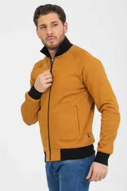 کت سوییشرت متناسب زمستانی داخل یقه ایستاده شتری زیپدار برند BESSA کد 1671901207