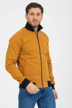 کت سوییشرت متناسب زمستانی داخل یقه ایستاده شتری زیپدار برند BESSA کد 1671901207