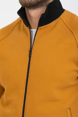 کت سوییشرت متناسب زمستانی داخل یقه ایستاده شتری زیپدار برند BESSA کد 1671901207