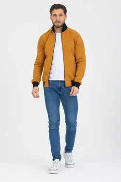 کت سوییشرت متناسب زمستانی داخل یقه ایستاده شتری زیپدار برند BESSA کد 1671901207