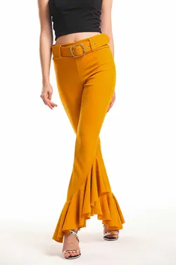 فولادی کامل والان‎دار پاچه کمربند‎دار زعفرانی شلوار برند Sense کد 1673011070