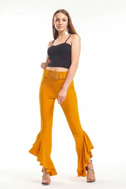 فولادی کامل والان‎دار پاچه کمربند‎دار زعفرانی شلوار برند Sense کد 1673011070