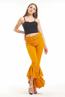 فولادی کامل والان‎دار پاچه کمربند‎دار زعفرانی شلوار برند Sense کد 1673011070