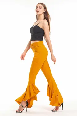 فولادی کامل والان‎دار پاچه کمربند‎دار زعفرانی شلوار برند Sense کد 1673011070