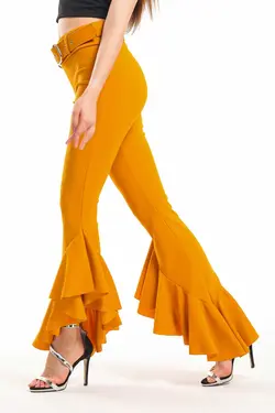 فولادی کامل والان‎دار پاچه کمربند‎دار زعفرانی شلوار برند Sense کد 1673011070