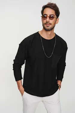 پلیور بافتنی جیب دار آستین بلند دوخته شده یقه گرد قهرمان مشکی مردانه برند CHUBA کد 1674399735