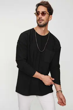 پلیور بافتنی جیب دار آستین بلند دوخته شده یقه گرد قهرمان مشکی مردانه برند CHUBA کد 1674399735