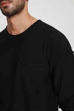 پلیور بافتنی جیب دار آستین بلند دوخته شده یقه گرد قهرمان مشکی مردانه برند CHUBA کد 1674399735