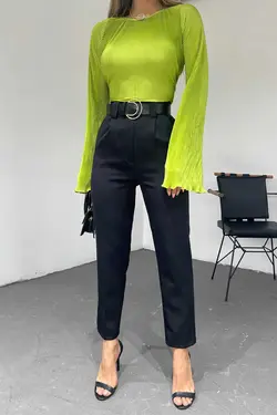 کمربند دار پارچه پاچه کلفت شلوار زنانه برند Sun Victoria کد 1674498056