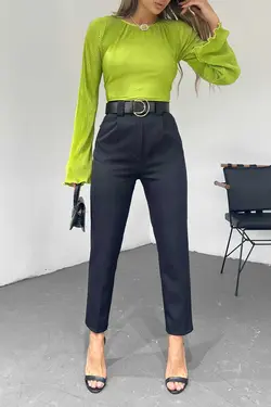 کمربند دار پارچه پاچه کلفت شلوار زنانه برند Sun Victoria کد 1674498056