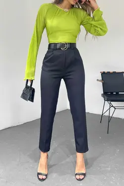 کمربند دار پارچه پاچه کلفت شلوار زنانه برند Sun Victoria کد 1674498056