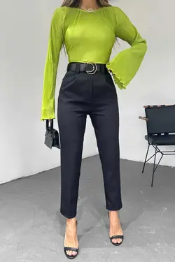 کمربند دار پارچه پاچه کلفت شلوار زنانه برند Sun Victoria کد 1674498056