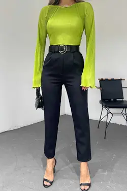 کمربند دار پارچه پاچه کلفت شلوار زنانه برند Sun Victoria کد 1674498056