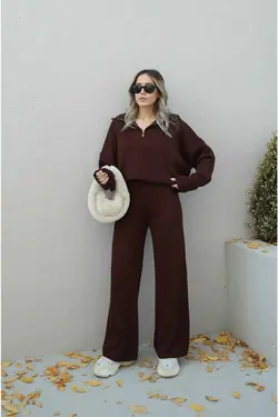 ست لباس بافتنی پلیور گشاد طرح‎دار شلوار برند MRS. POLEEN کد 1674567307