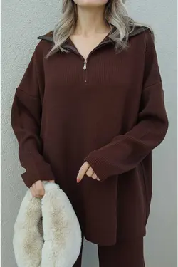 ست لباس بافتنی پلیور گشاد طرح‎دار شلوار برند MRS. POLEEN کد 1674567307