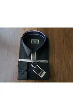 پیراهن یقه اسلیم فیت آستین بلند ساتن کلاسیک مردانه مشکی برند ALBERTO RIZZO کد 1674546538