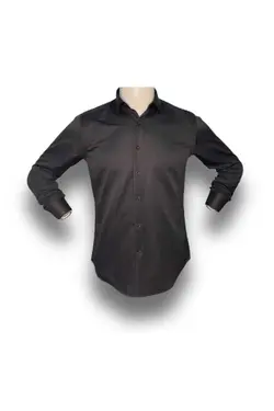 پیراهن یقه اسلیم فیت آستین بلند ساتن کلاسیک مردانه مشکی برند ALBERTO RIZZO کد 1674546538