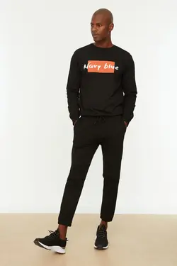 شلوار راحتی متناسب مردانه طرح‎دار دوخته شده مشکی برند TRENDYOL MAN کد 1647099672