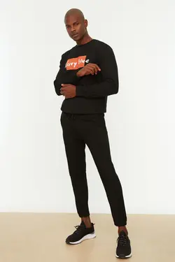 شلوار راحتی متناسب مردانه طرح‎دار دوخته شده مشکی برند TRENDYOL MAN کد 1647099672