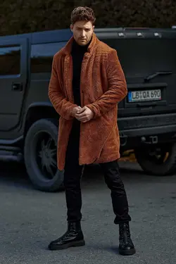 کاپشن قالب آستر‎دار زیر زمستانی راحت مخمل دو جیبه پالتو قهوه برند TURGAY AŞKIN TA COLLECTION کد 1674884683